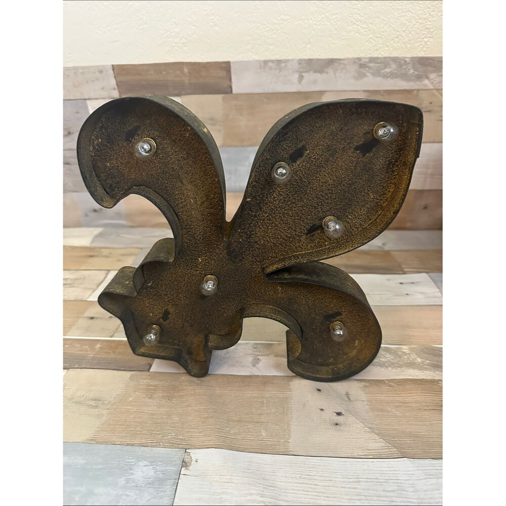 Light-Up Fleur-de-Lis Metal Art- Rustic Gold Finish -Rare Fine
